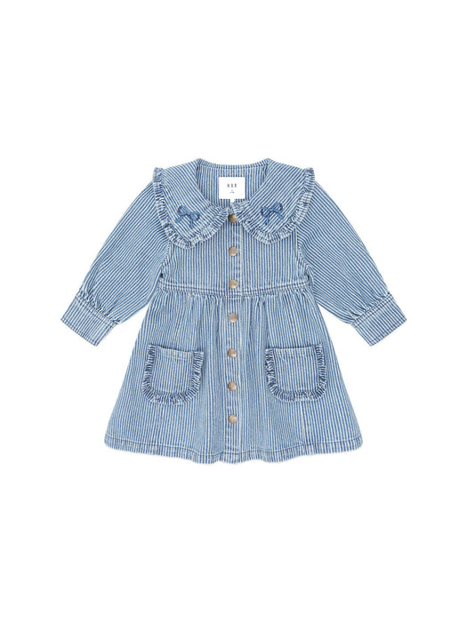 Huxbaby Vintage Bow Collar Denim Dress