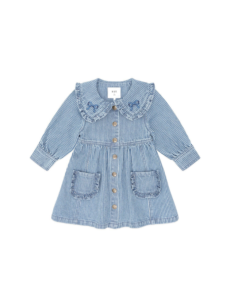 Huxbaby Vintage Bow Collar Denim Dress